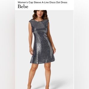 Bebe
Women's Cap Sleeve A-Line Disco Dot Dress
Blue/Silver, Size: Small